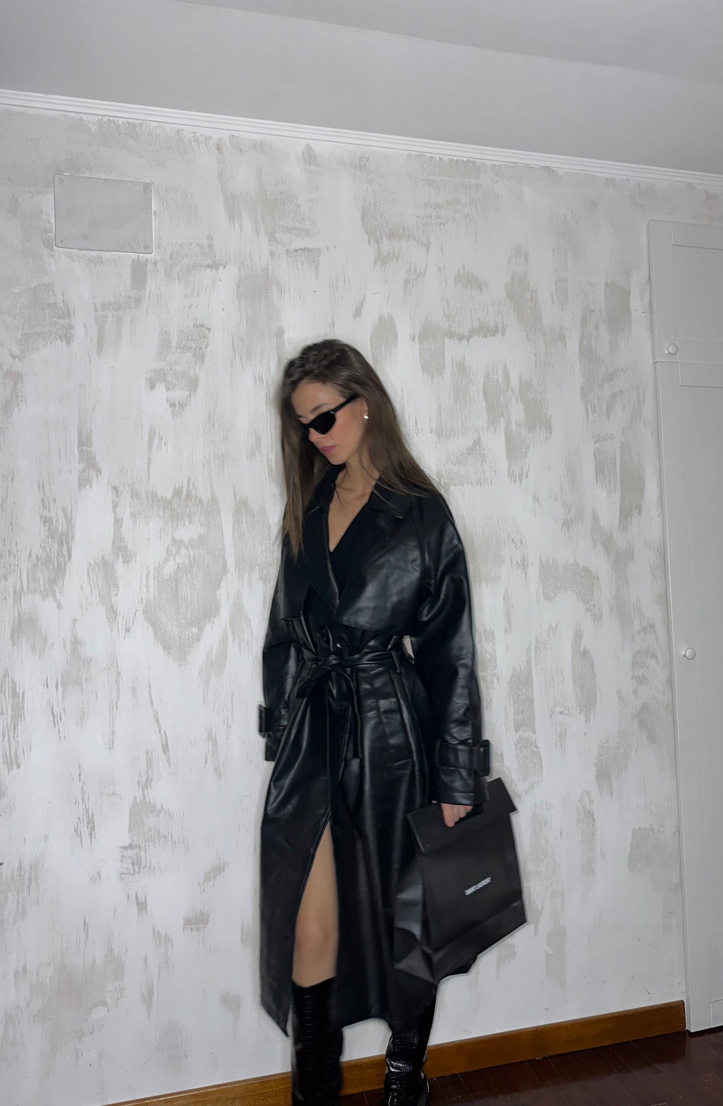 Trench in eco-pelle nero