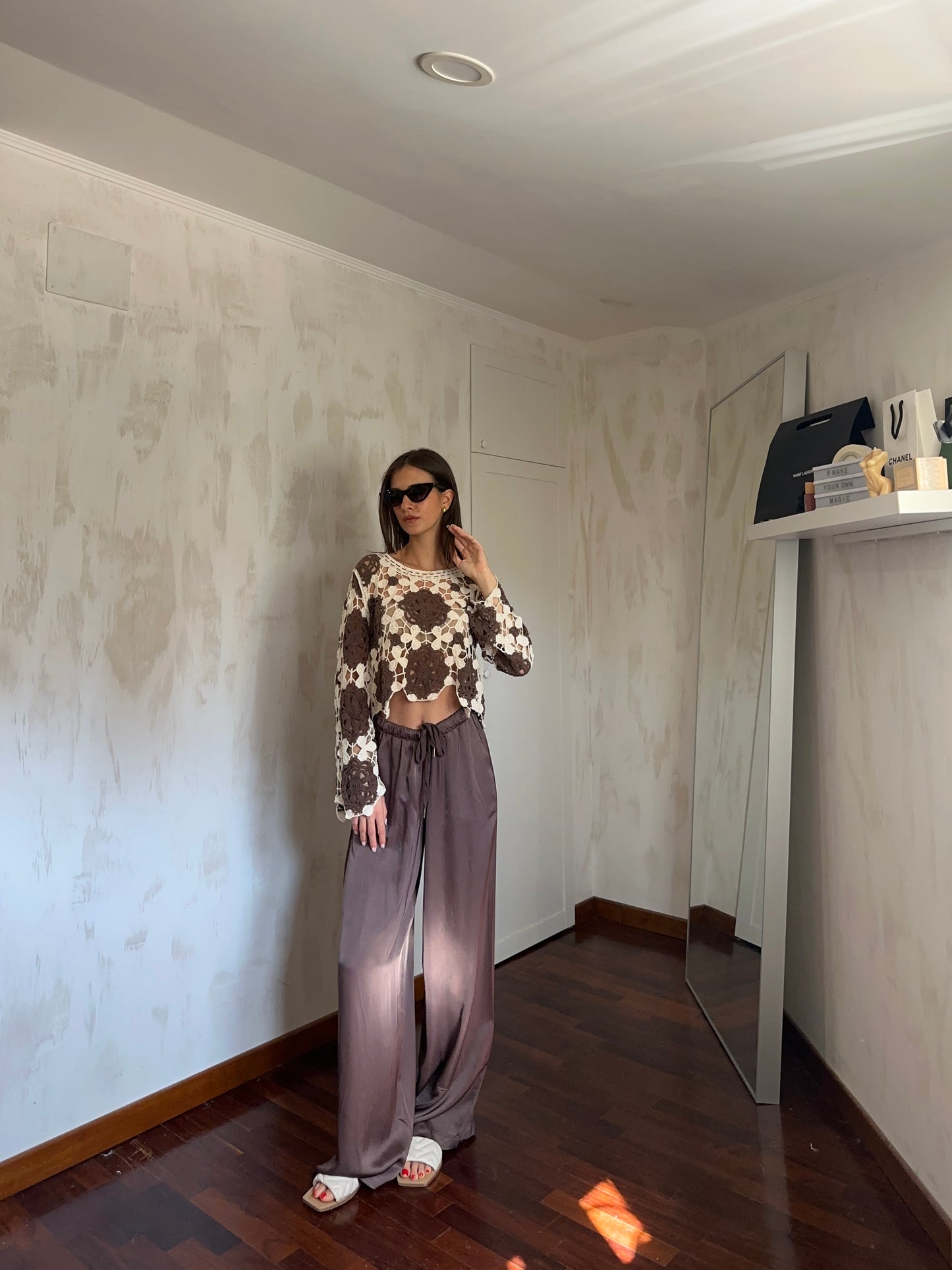 Pantalone satinato marrone
