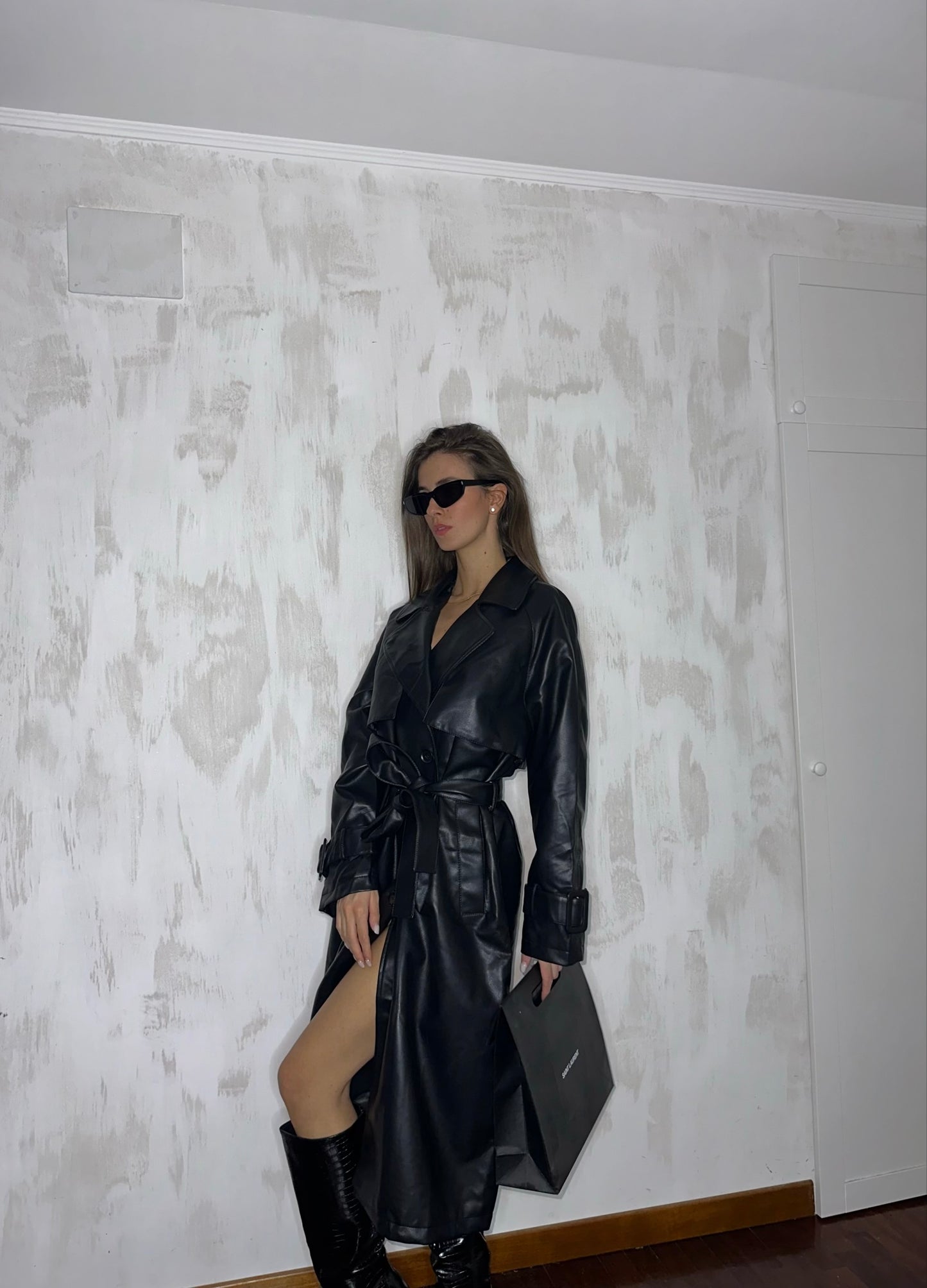 Trench in eco-pelle nero