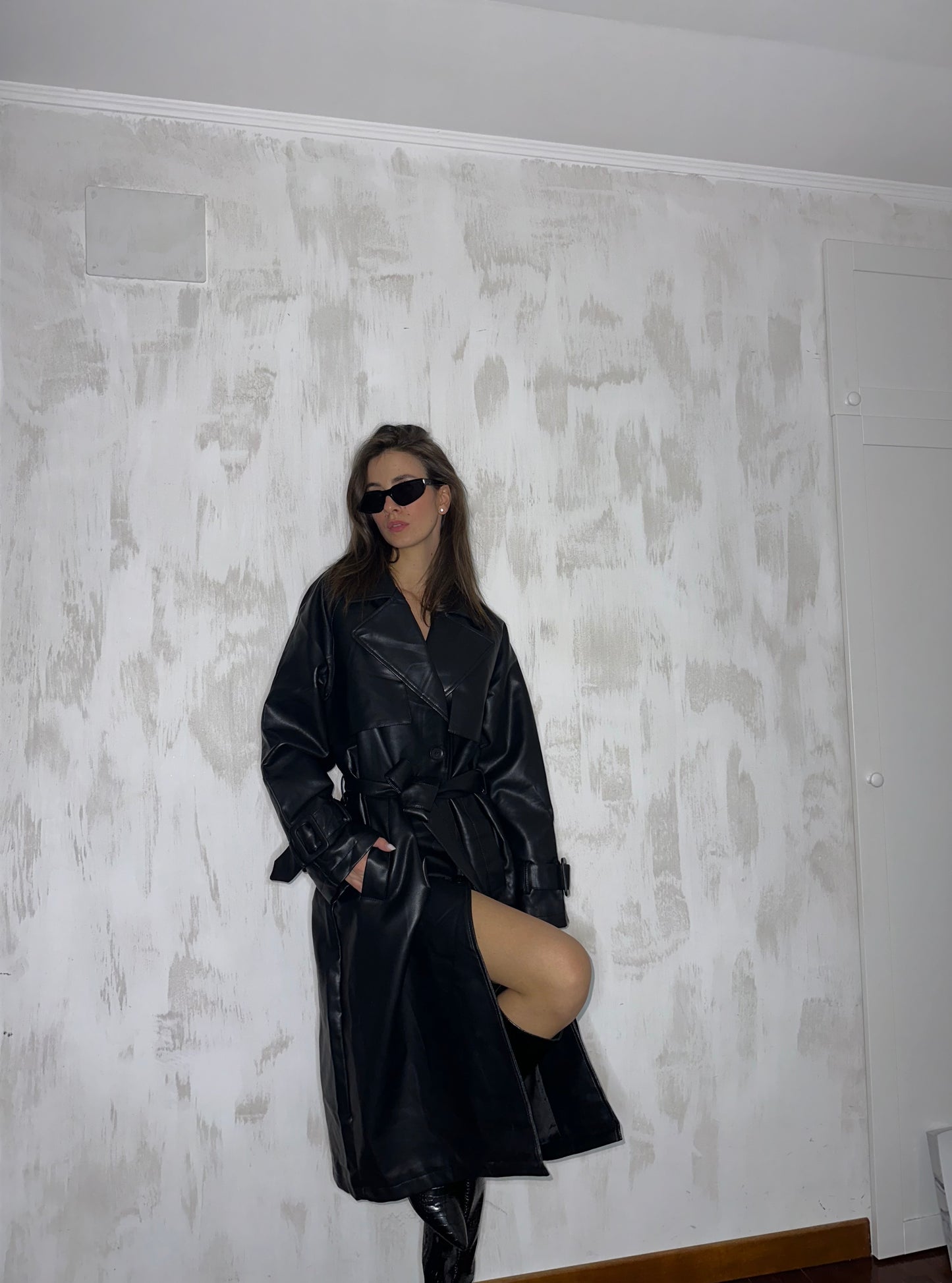 Trench in eco-pelle nero