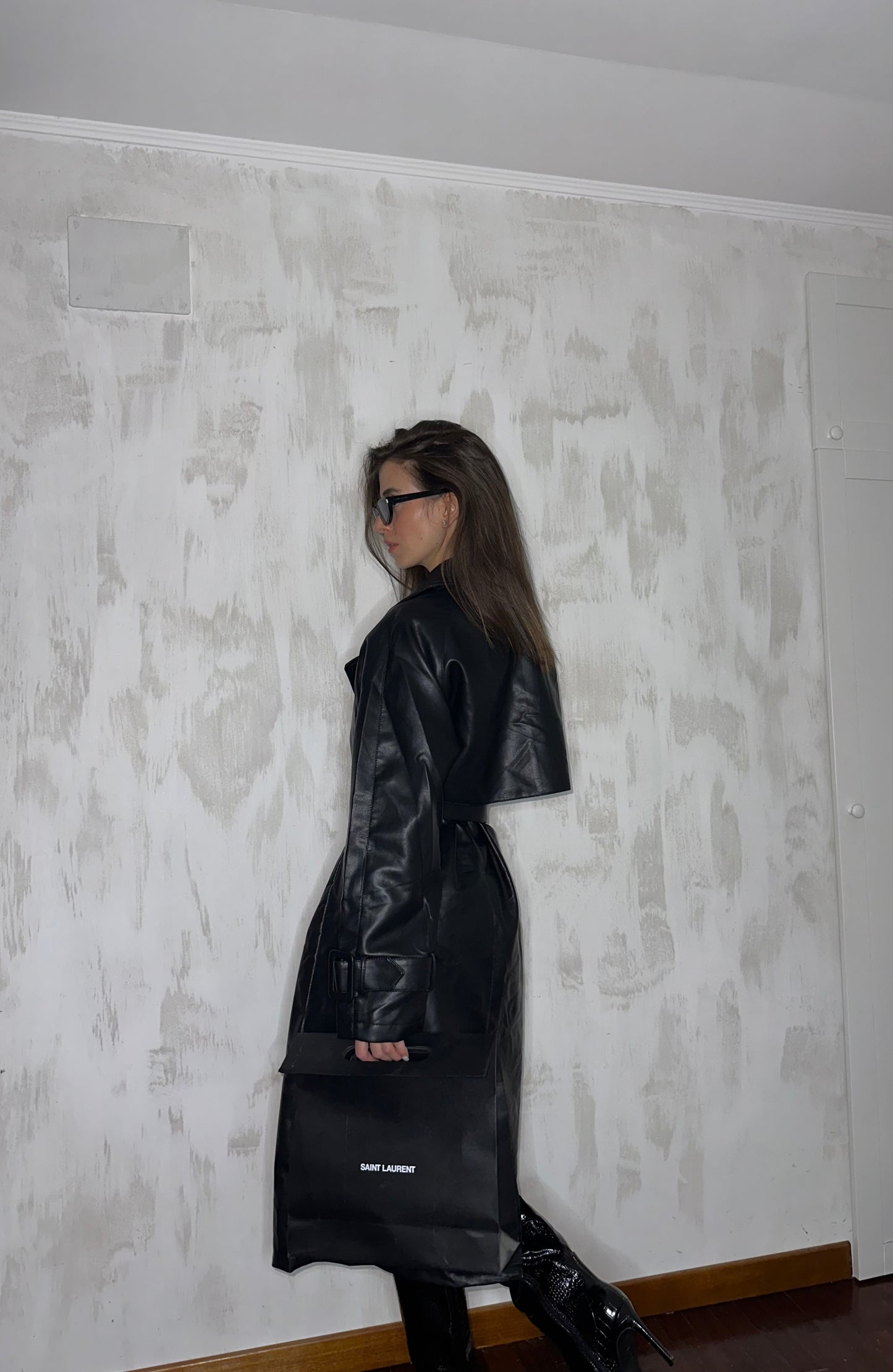 Trench in eco-pelle nero