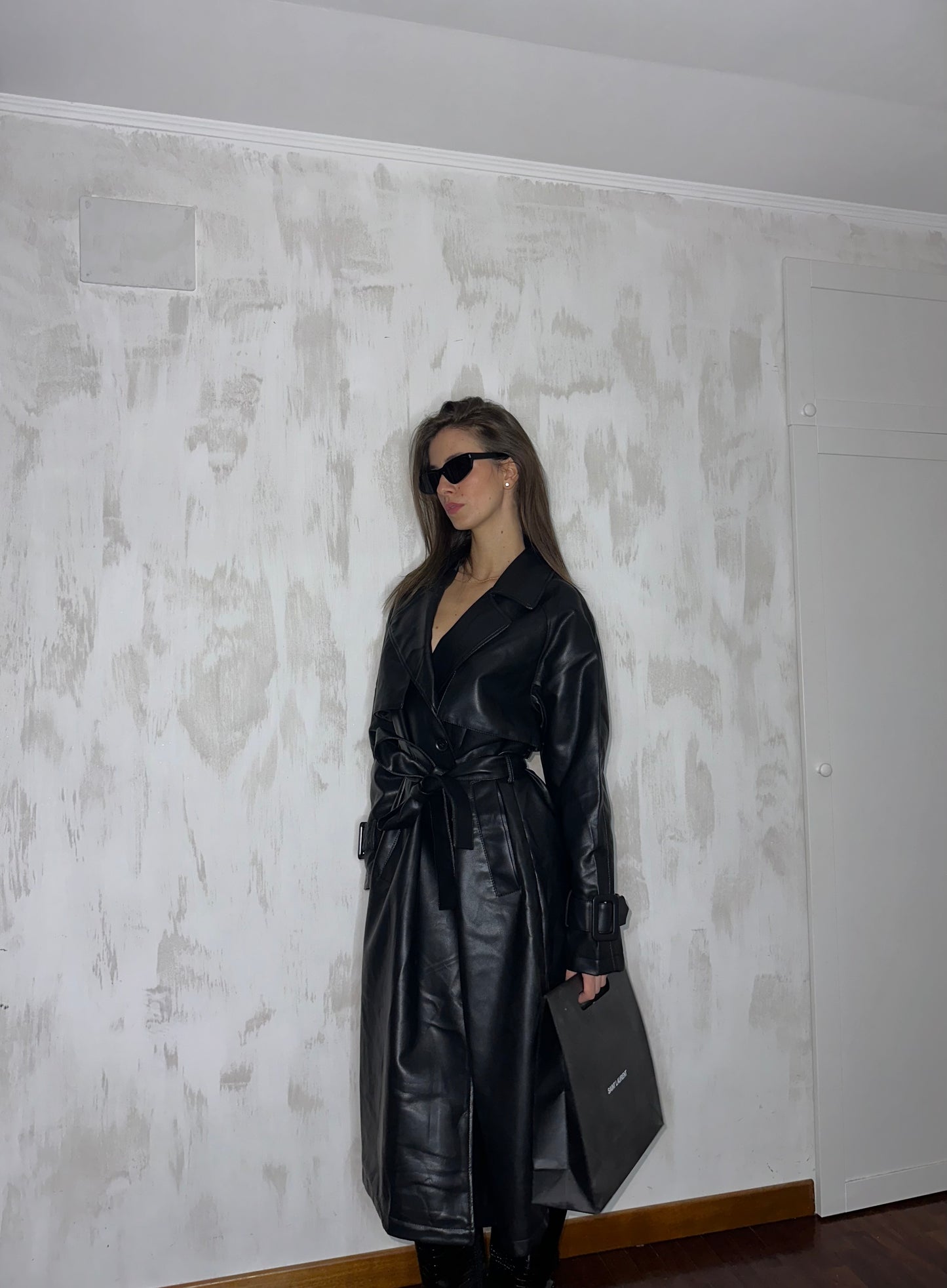 Trench in eco-pelle nero