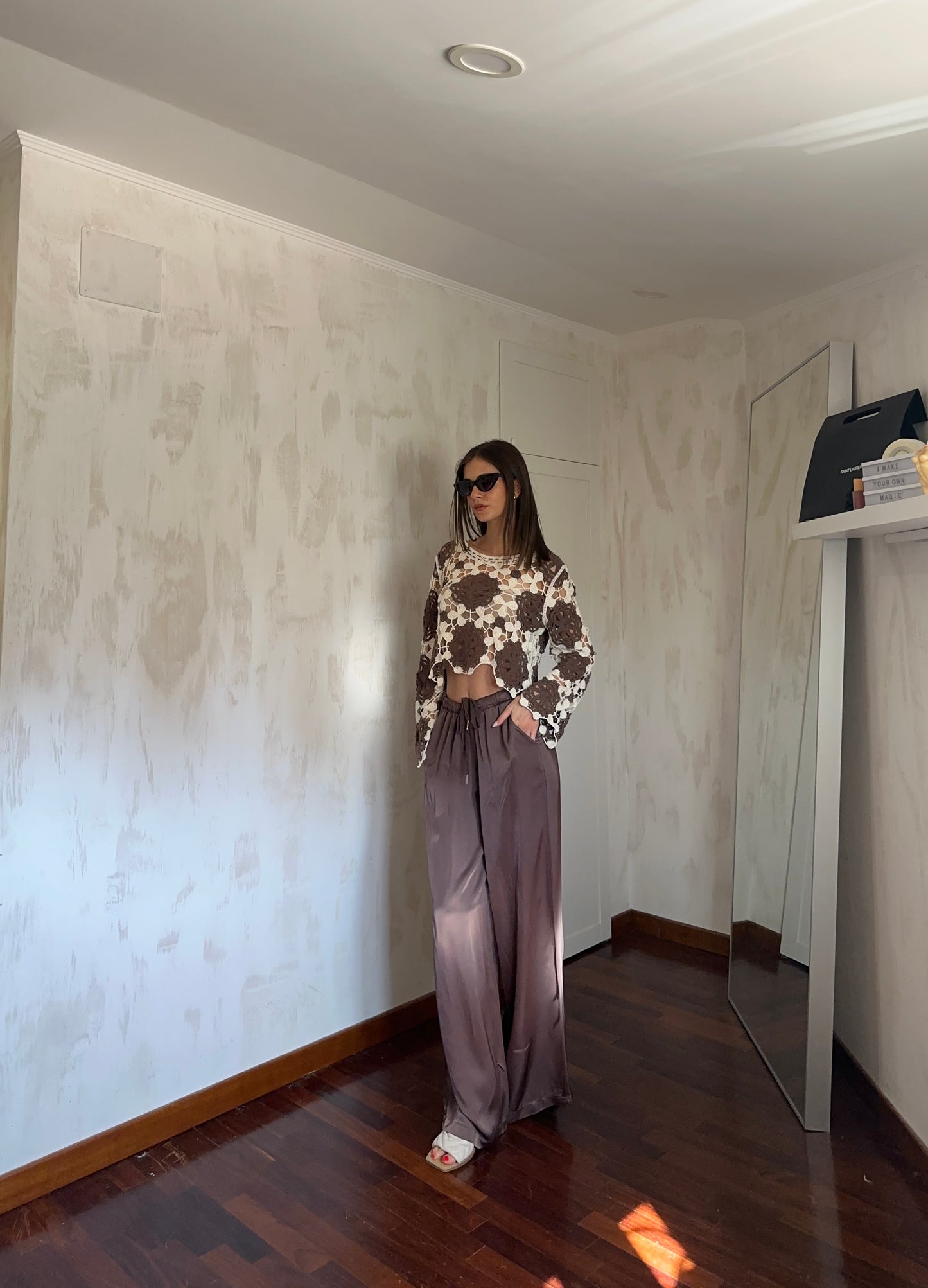 Pantalone satinato marrone