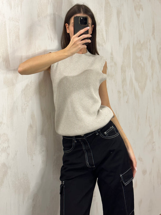 Maglia a costine beige