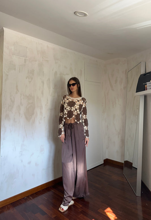 Pantalone satinato marrone