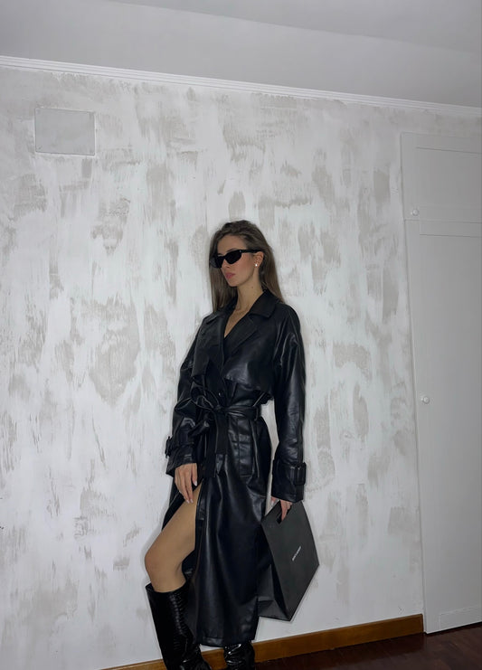 Trench in eco-pelle nero